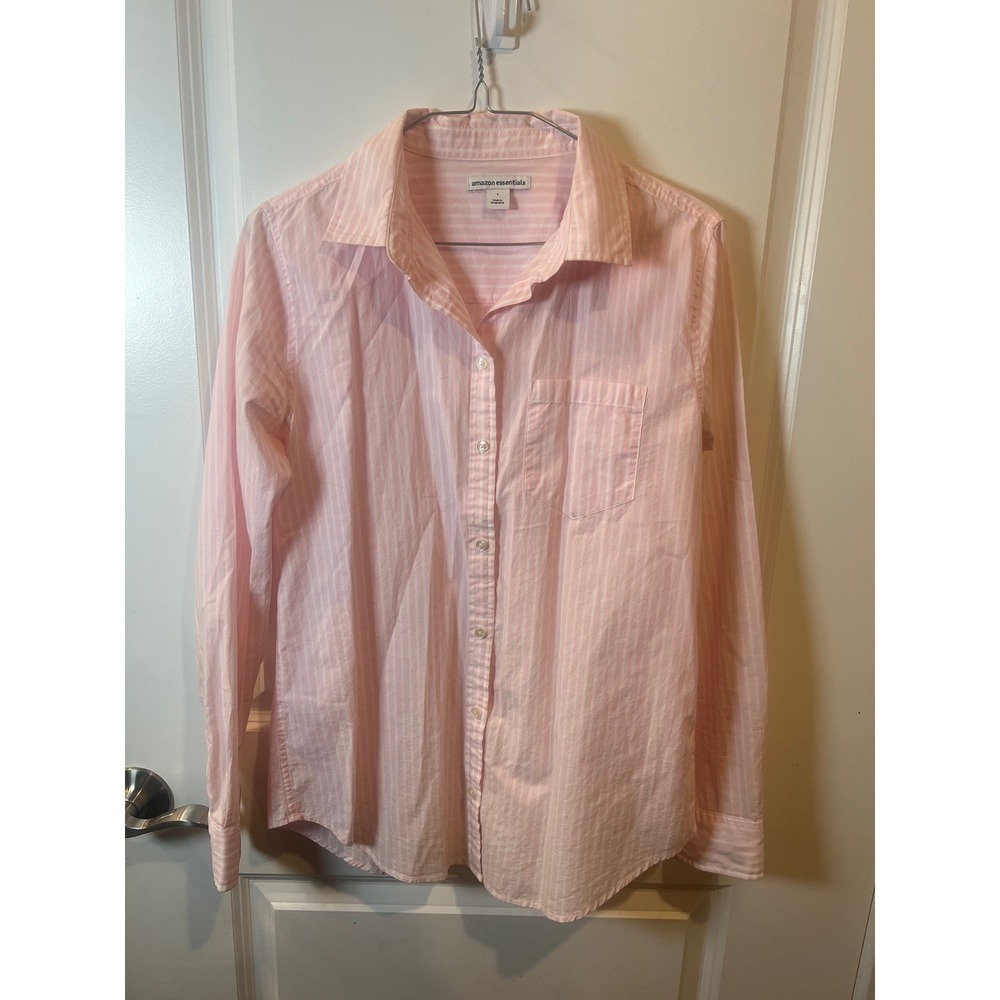 Amazon Essentials Womens Button Down Shirt Striped Pink Size S